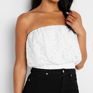 Express Eyelet Bubble Tube Top White Cotton Womens Large NWT